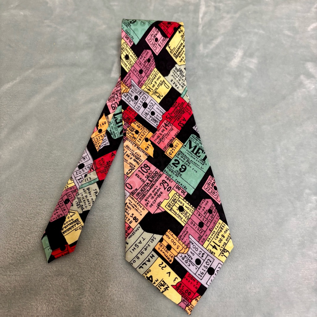 Vintage Nicole Miller 100 Silk Tie Nyc Concert Tickets Stubs 1990s